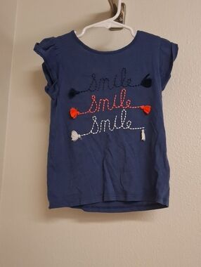 dip Navy Tee with Multicolor 'smile' Tassel Embroidery